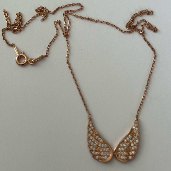 925 Silver angelwing necklace cz 14k rose gold plated - Picture 2 of 8